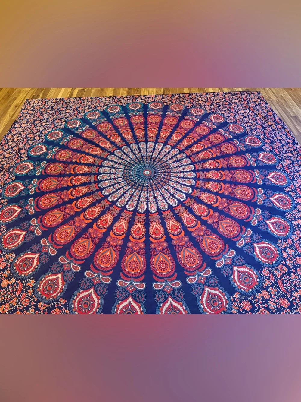 Mandala Wall Tapestry - Navy and Red Bohemian Wall Decor